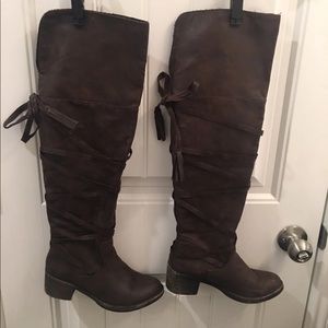 Faux leather over the knee boots